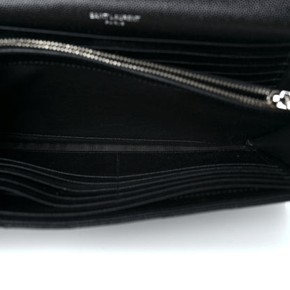 Saint Laurent Grain De Poudre Matelasse Chevron Monogram Chain Wallet Black 5 of 9