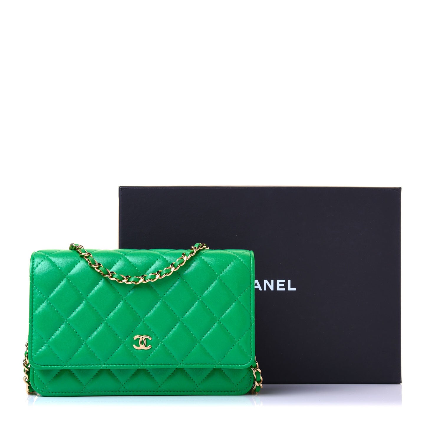 Chanel Lambskin Quilted Wallet On Chain WOC Green 17 of 17