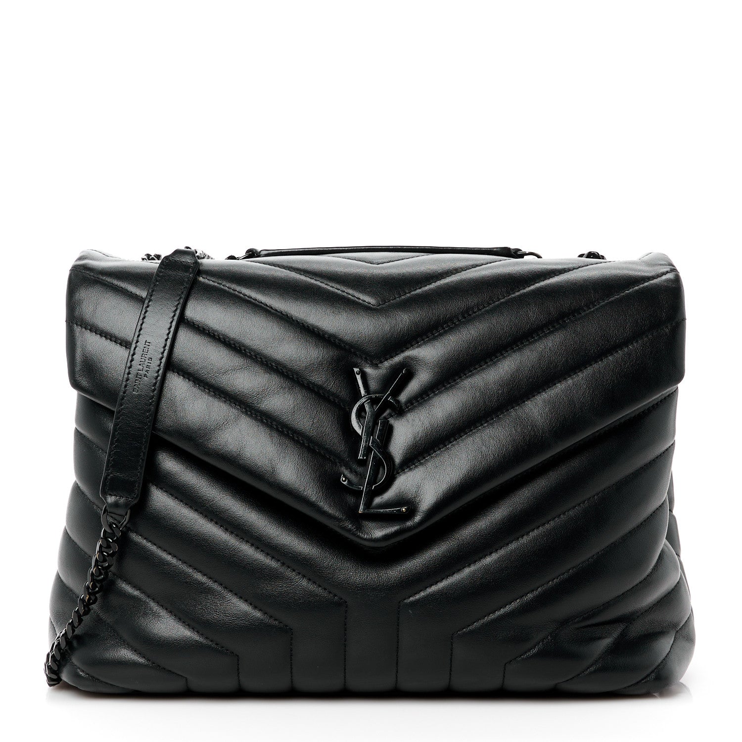 Saint Laurent SAINT LAURENT Calfskin Y Quilted Monogram Monochrome Medium Loulou Chain Satchel Black 1 of 14