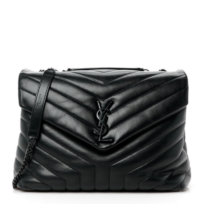 Saint Laurent SAINT LAURENT Calfskin Y Quilted Monogram Monochrome Medium Loulou Chain Satchel Black 1 of 14