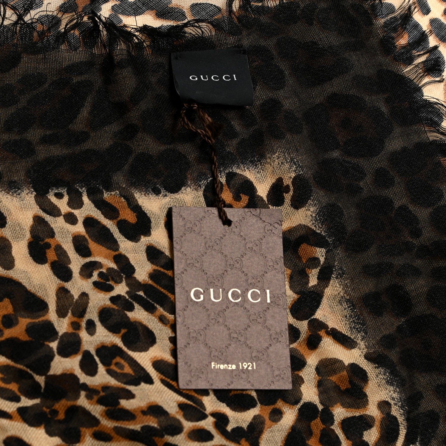 Gucci Silk Cashmere Wool Leopard Scarf Black 5 of 5