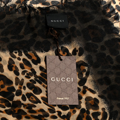 Gucci Silk Cashmere Wool Leopard Scarf Black 5 of 5