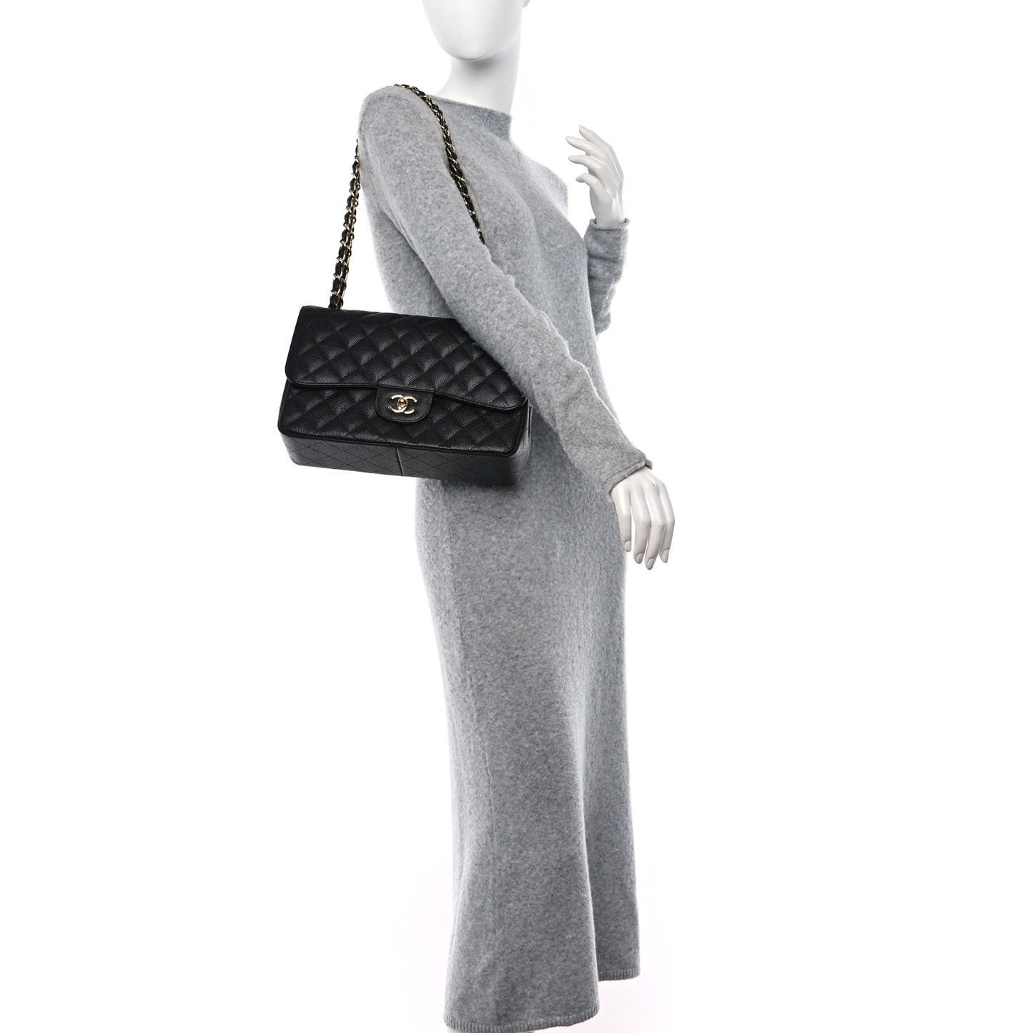 Caviar Quilted Jumbo Double Flap Black
