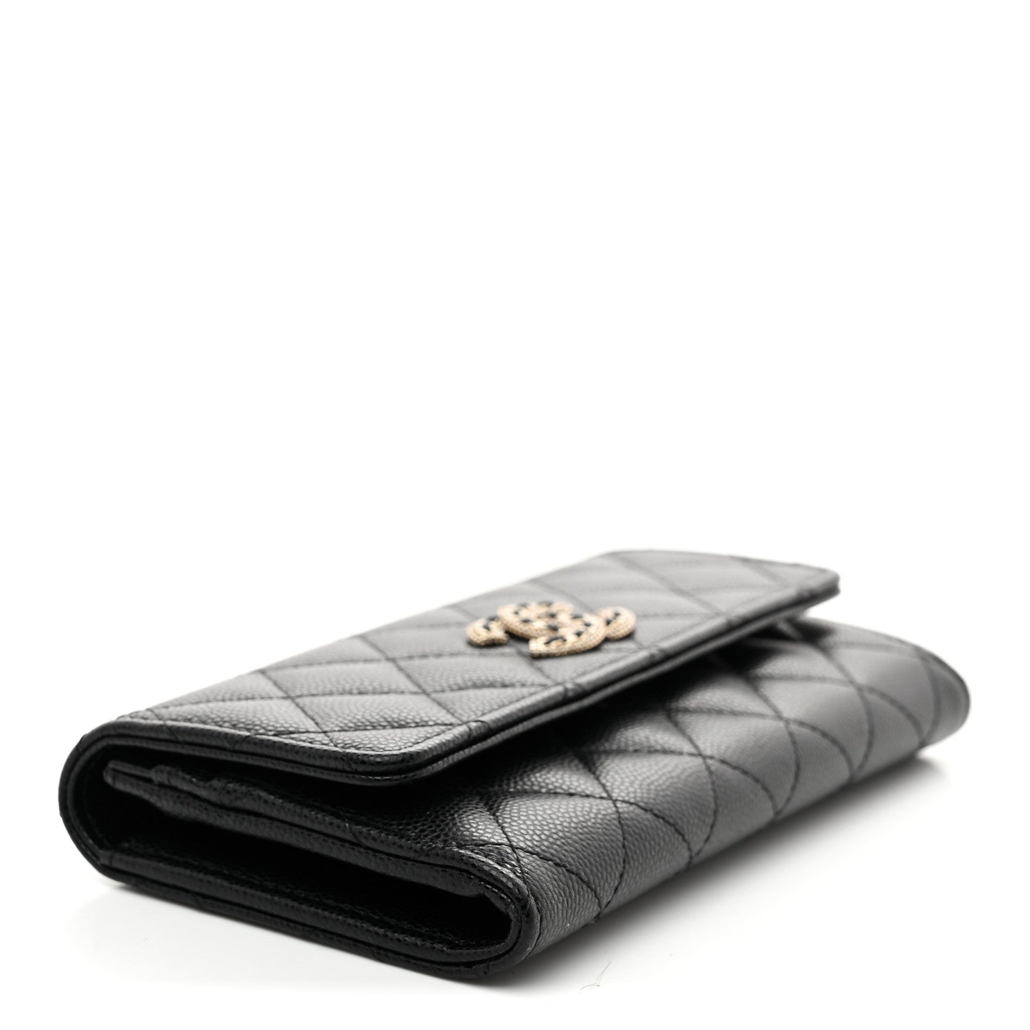 Chanel Caviar Quilted Crystal CC Large Gusset Flap Wallet Black 4 of 8