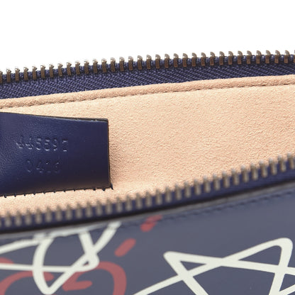 Gucci Calfskin GucciGhost Print Pouch Blue Agata Hibiscus Red 6 of 7