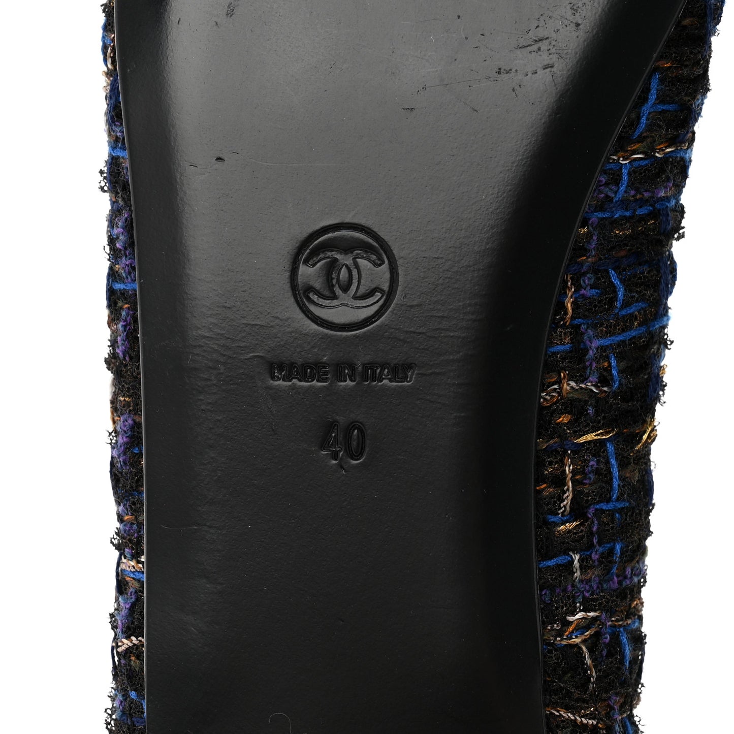 Tweed Lambskin Cap Toe Ballerina Flats 40 Navy Blue Black
