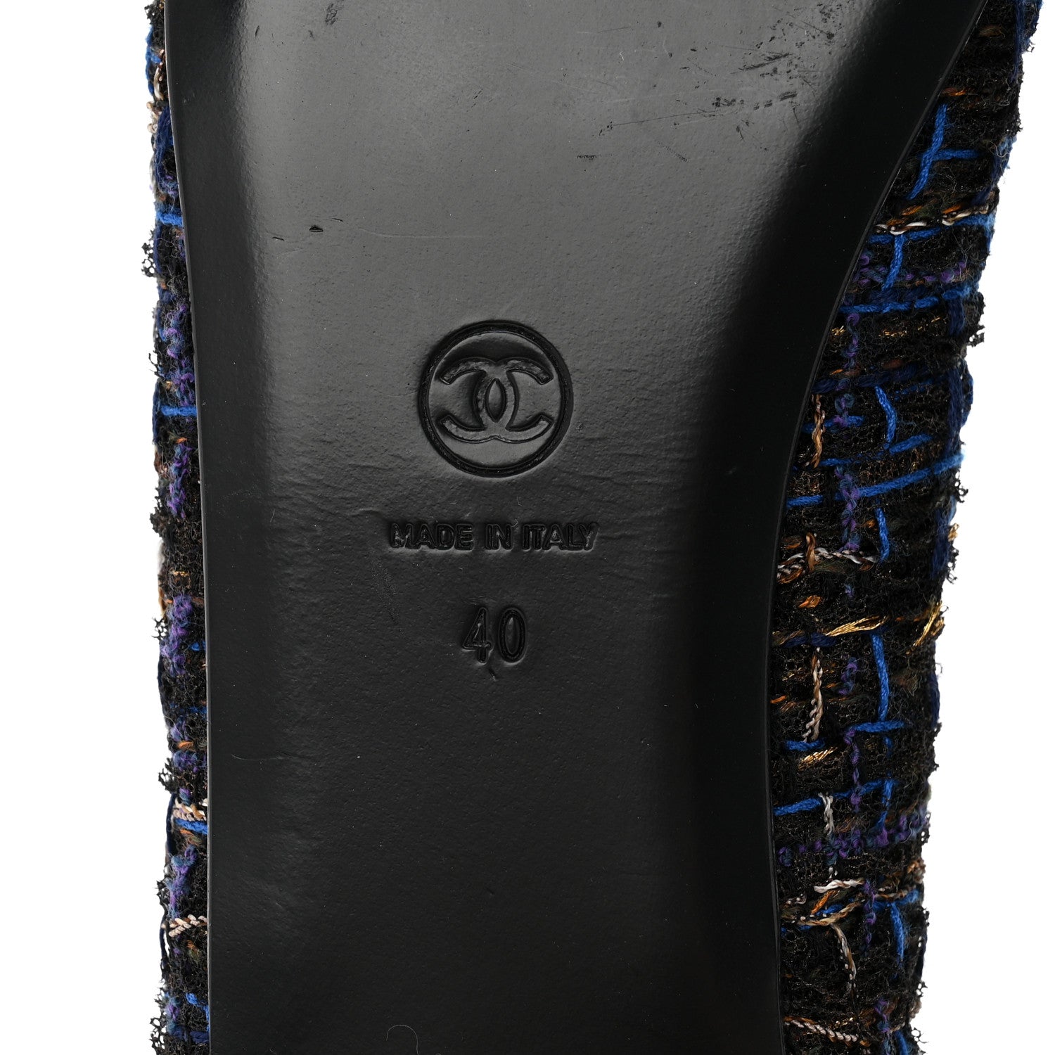 Chanel Tweed Lambskin Cap Toe Ballerina Flats 40 Navy Blue Black 7 of 10