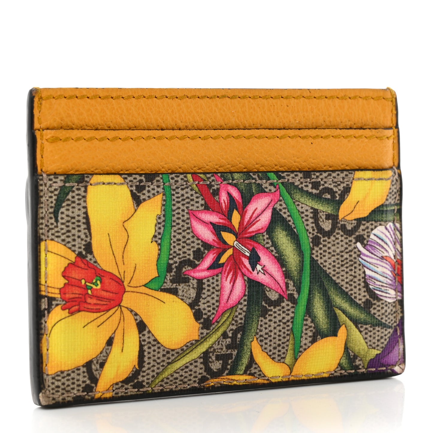 GG Supreme Monogram Flora Web Ophidia Card Holder Beige Multicolor Crop