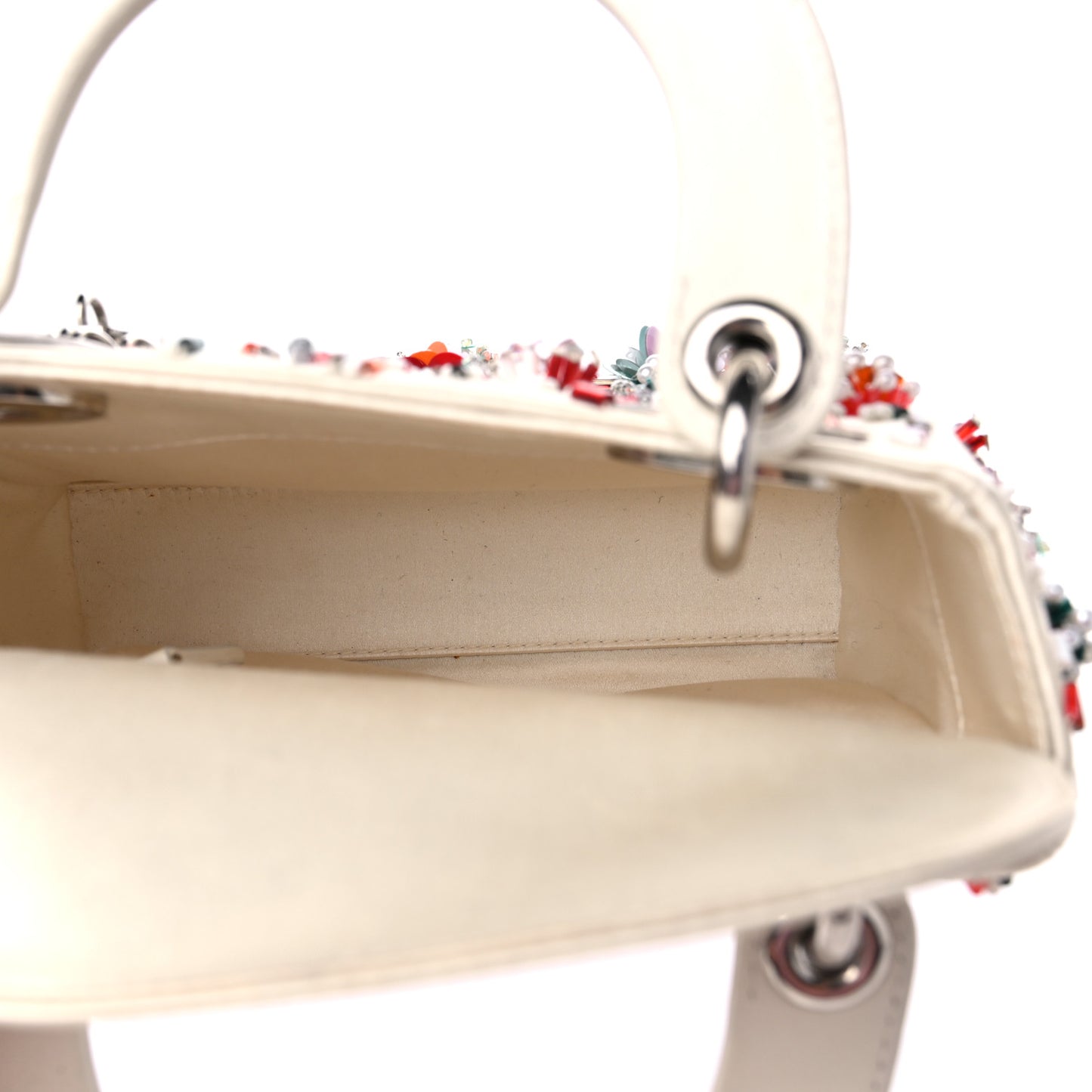 Satin Lambskin Sequin Embroidered Mini Lady Dior White Multicolor