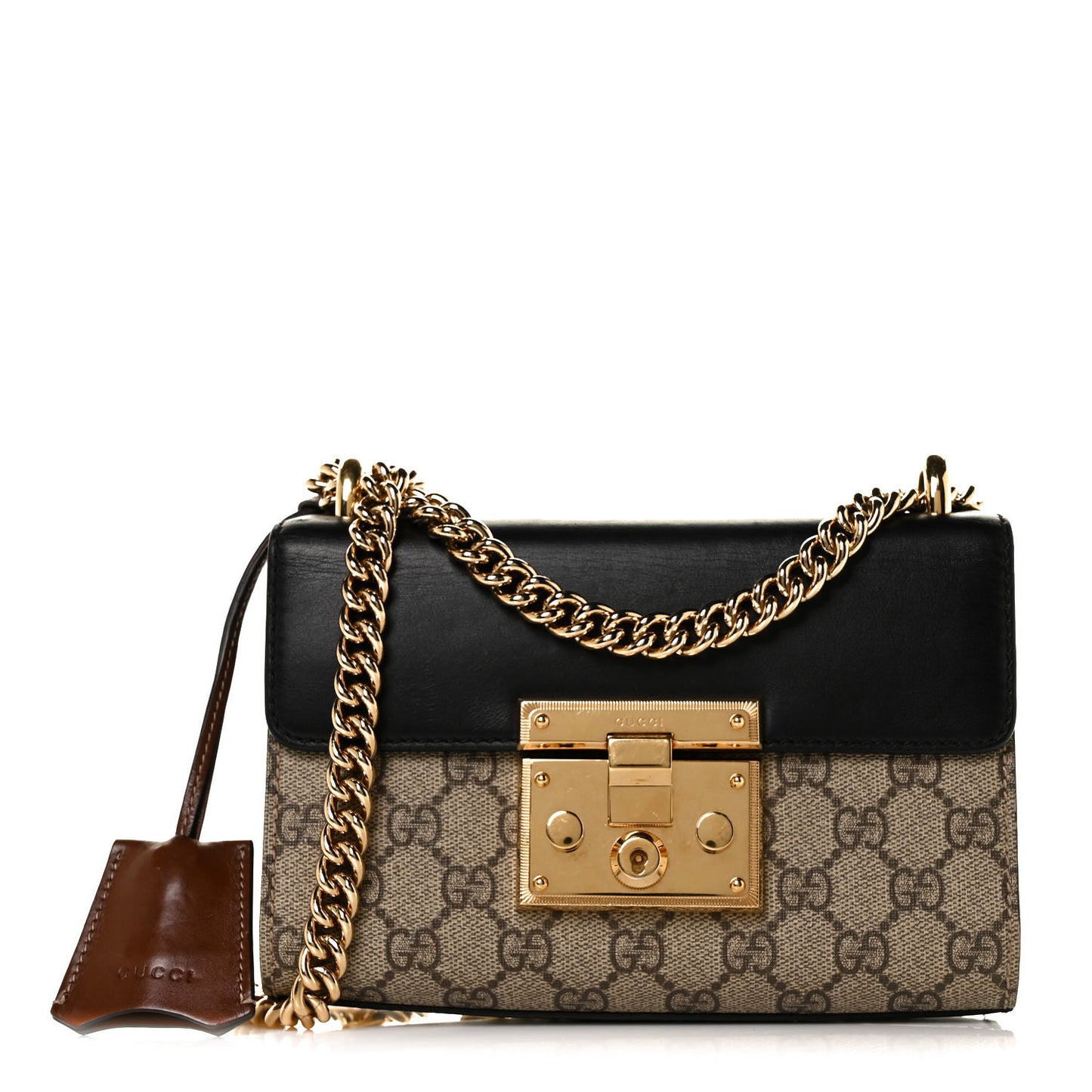 GG Supreme Monogram Calfskin Small Padlock Shoulder Bag Beige Black Cuir