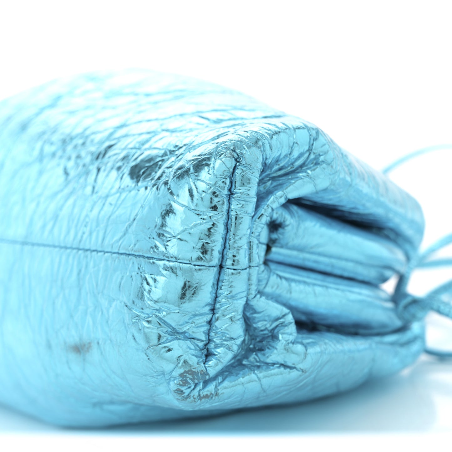 Metallic Crushed Calfskin The Mini Pouch Sky Blue
