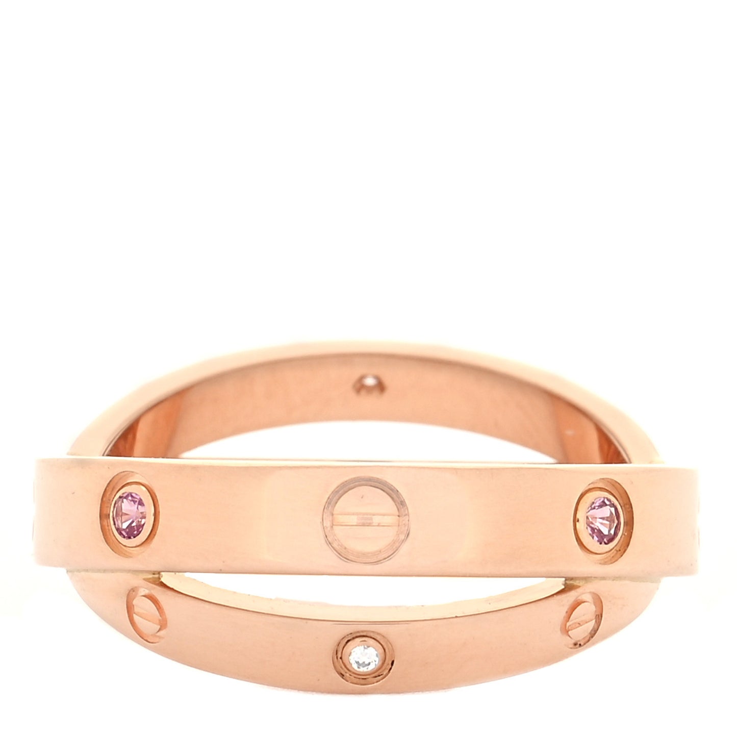 18K Pink Gold Diamond Pink Sapphire LOVE Ring 51/5.75