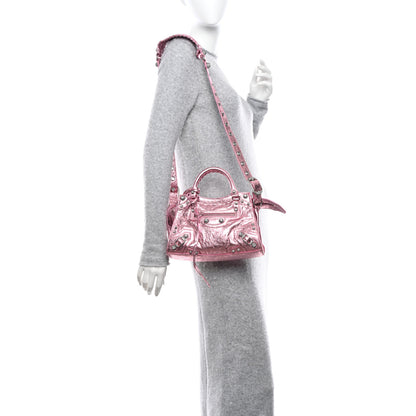 Balenciaga Metallic Agneau Arena Crystal Neo Cagole Handbag XS Met Pink 2 of 10