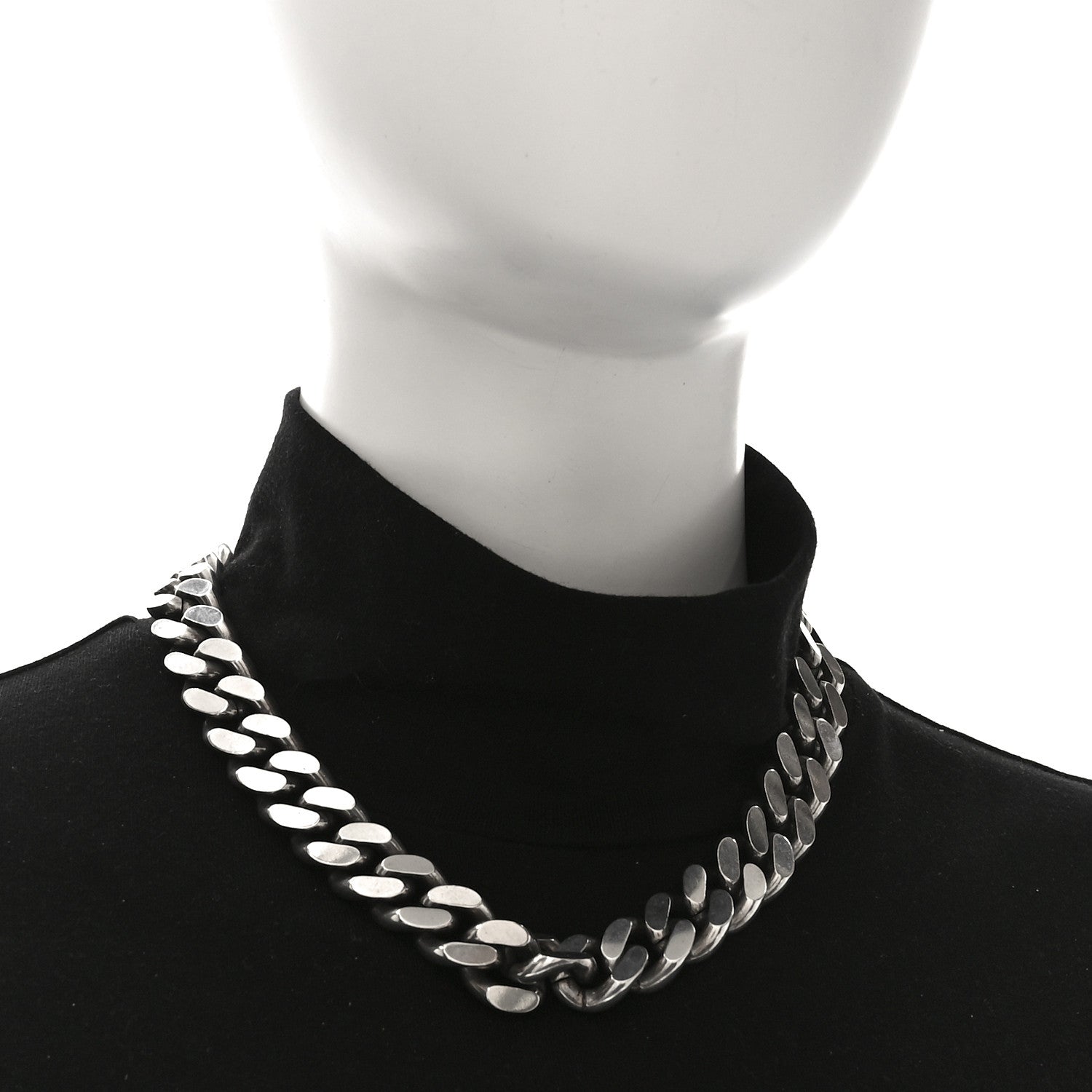 Saint Laurent Metal Curb Chain Necklace Oxidized Silver 2 of 4