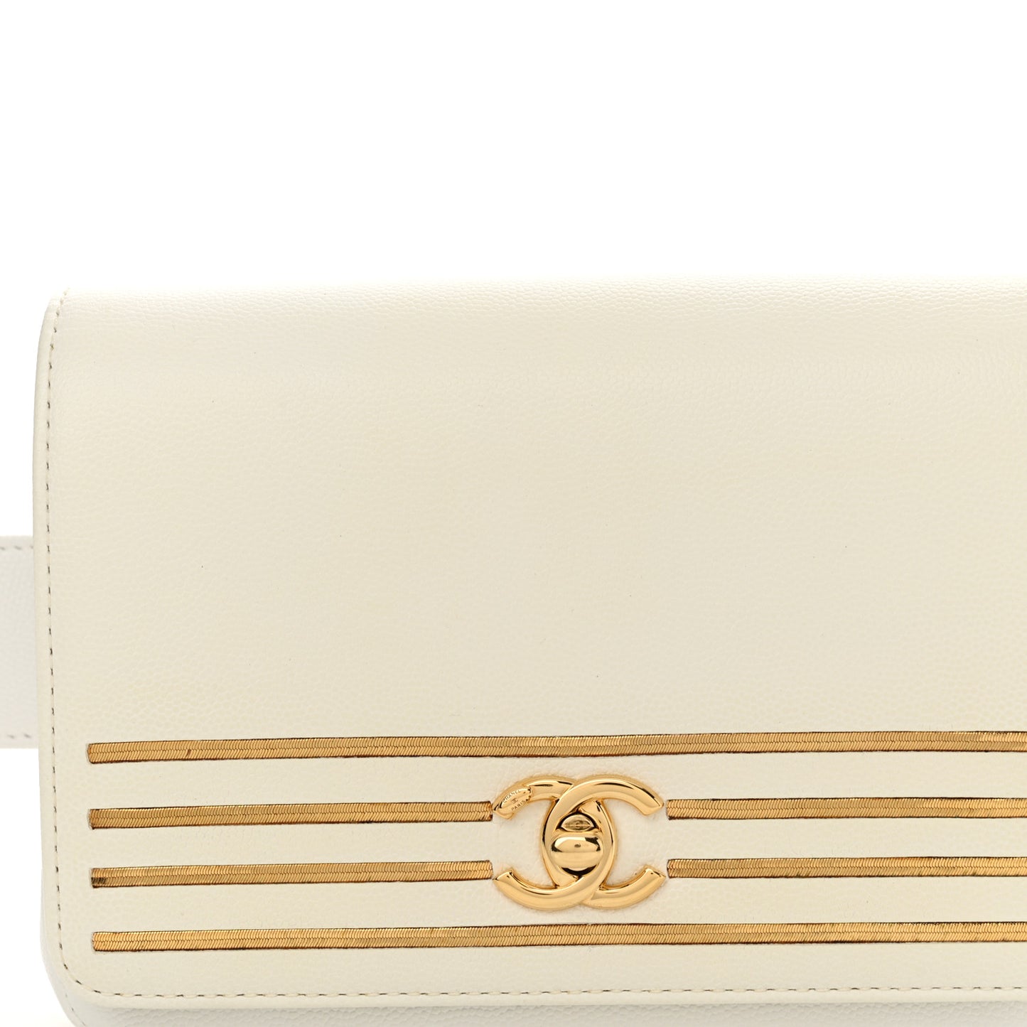 Grained Calfskin Embroidered Captain Gold Belt Bag White