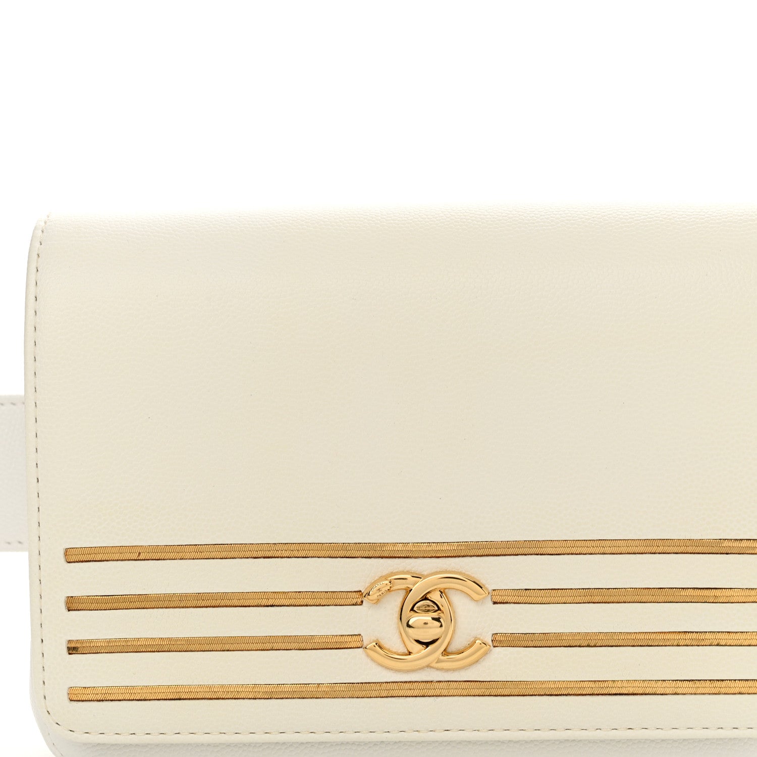 Chanel Grained Calfskin Embroidered Captain Gold Belt Bag White 8 of 14