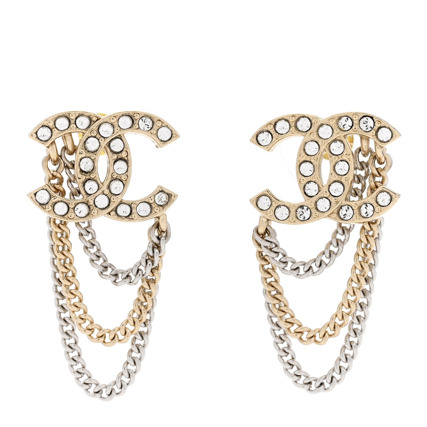Crystal Chain CC Earrings Gold