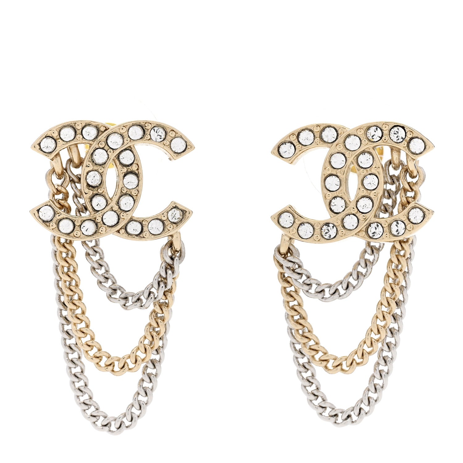 Chanel Crystal Chain CC Earrings Gold 1 of 5