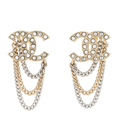 Chanel Crystal Chain CC Earrings Gold 1 of 5