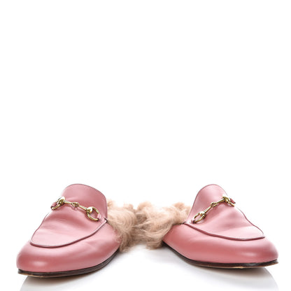 Gucci Calfskin Fur Womens Princetown Slippers 36.5 Lipstick Rose Natural 6 of 18