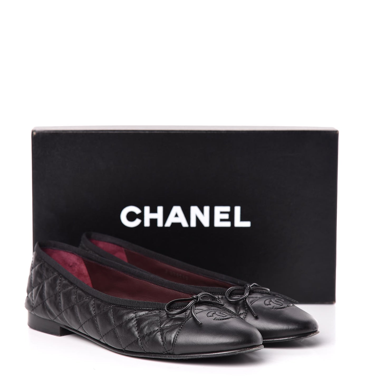 Aged Calfskin Quilted Cap Toe Ballerina Flats 39.5 Black