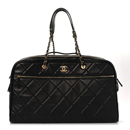 Chanel Shiny Grained Calfskin Quilted Large Travel Bowling Bag Black 1 of 12