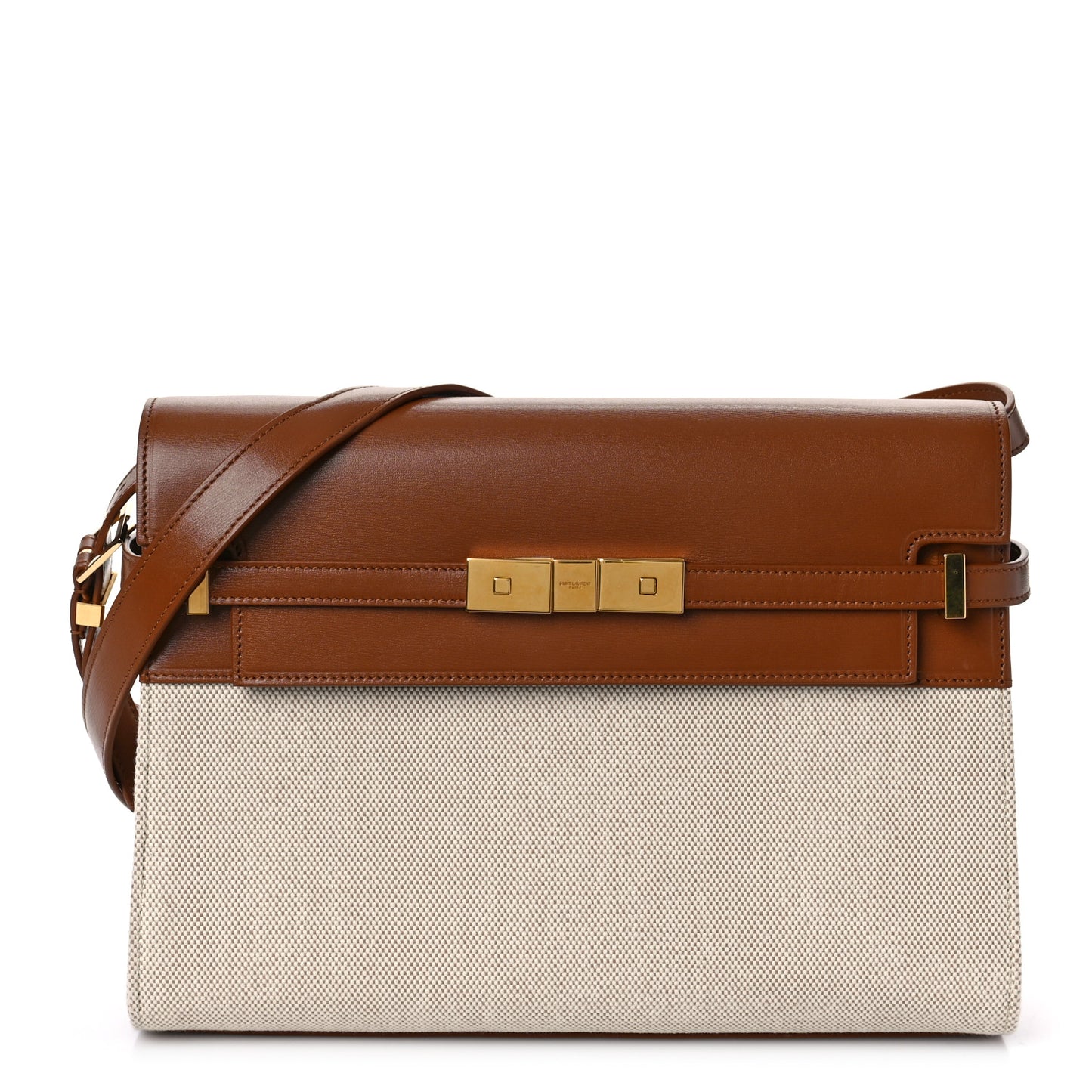 Canvas Calfskin Manhattan Shoulder Bag Natural Beige Brick