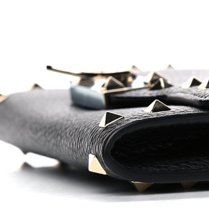 Valentino Garavani Pebbled Calfskin Rockstud Flip Lock Wallet On Chain Black 6 of 15
