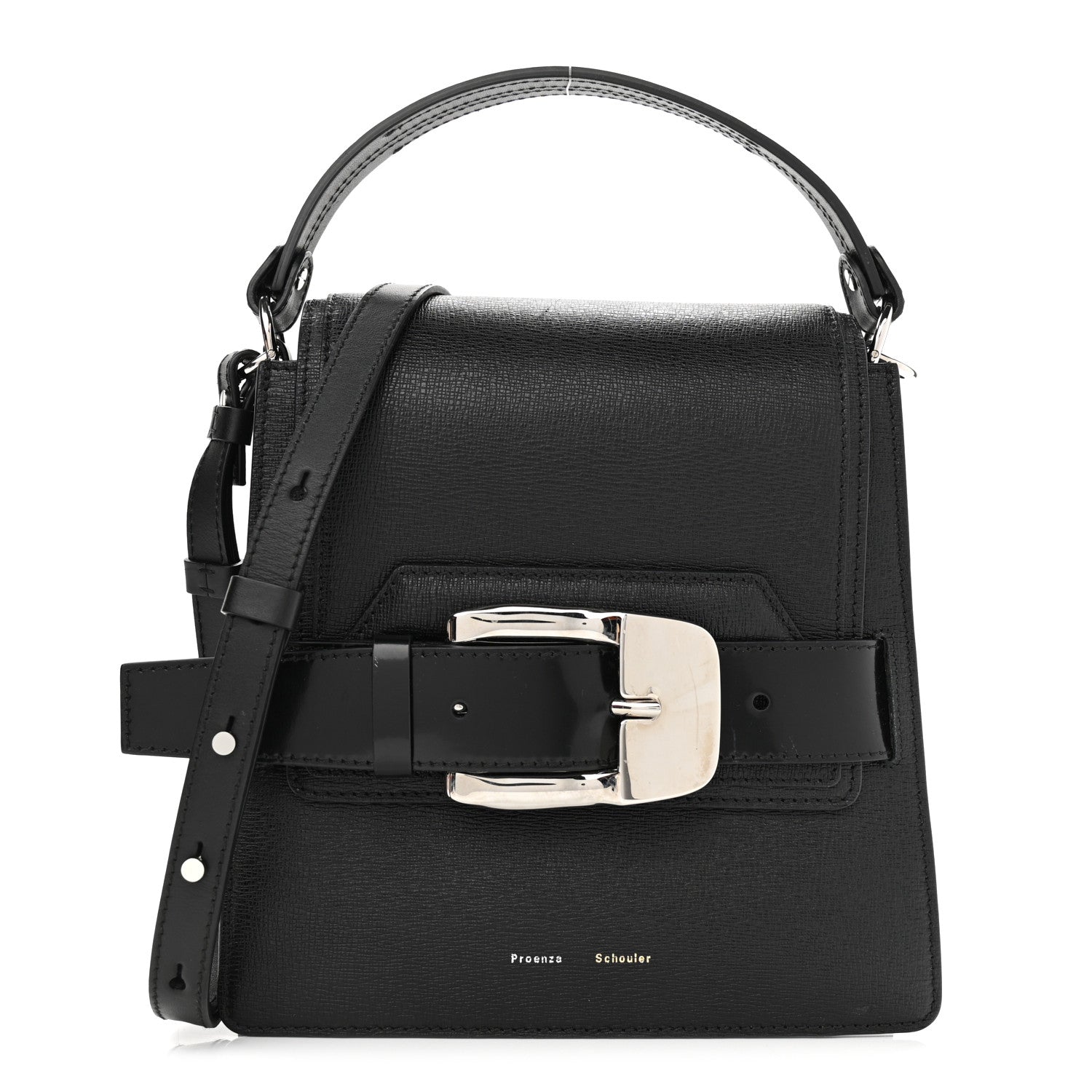 Proenza Schouler Embossed Grained Calfskin Buckle Trapeze Bag Black 1 of 12
