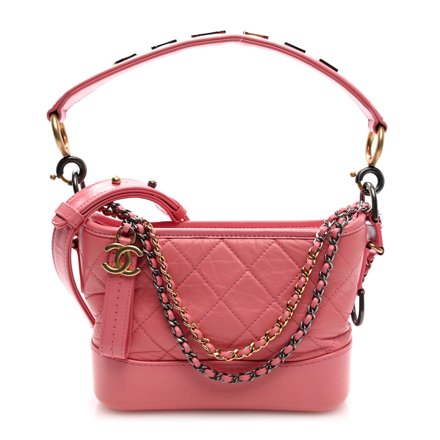 Chanel Aged Calfskin Quilted Small Gabrielle Logo Hobo Rose 1 of 9