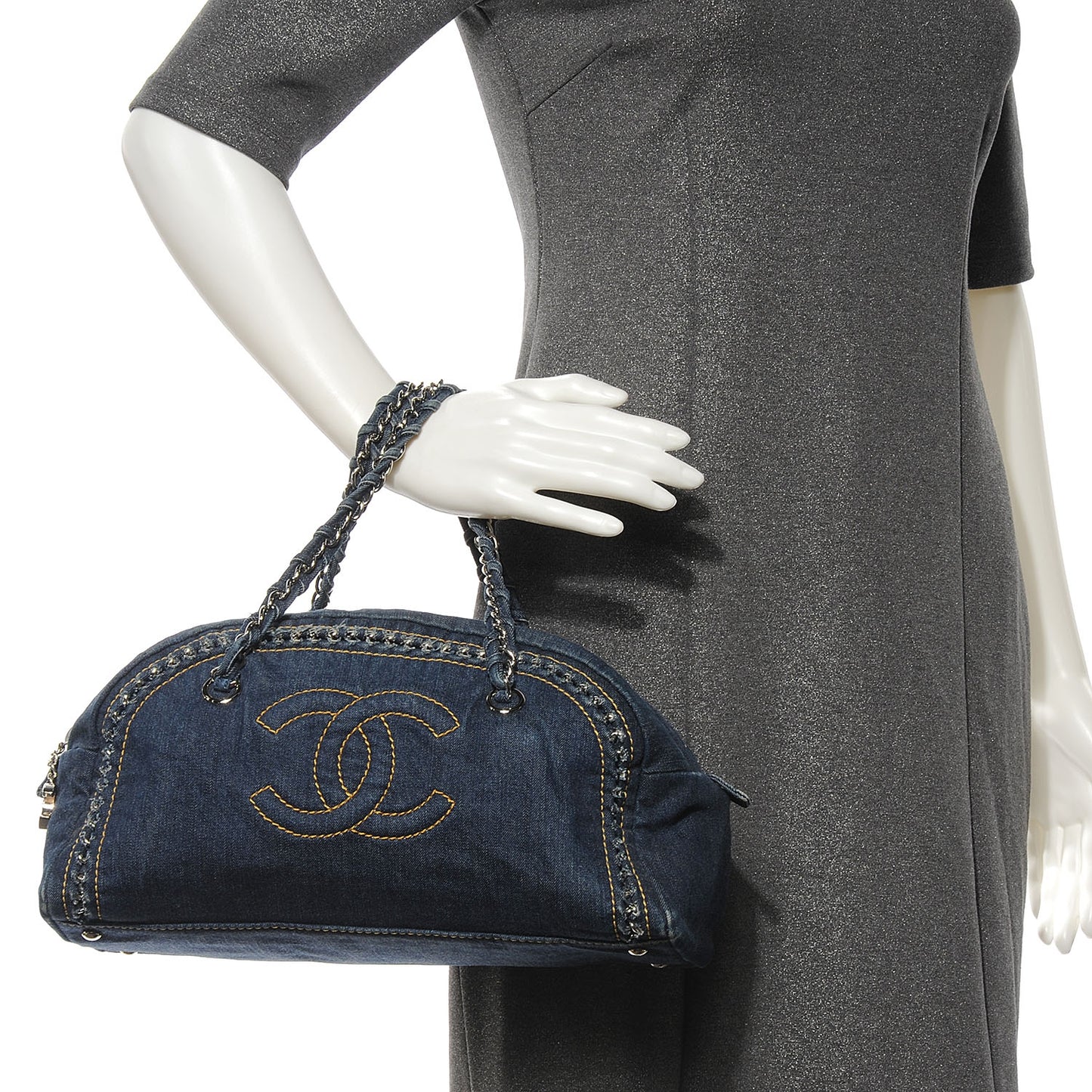 Denim Luxe Ligne Medium Bowler Blue