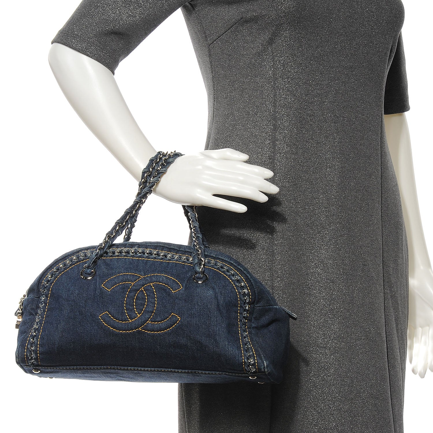 Chanel Denim Luxe Ligne Medium Bowler Blue 2 of 9