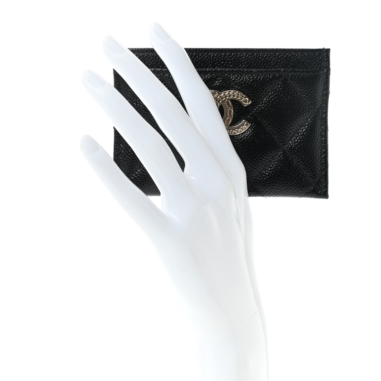 Caviar Quilted Multi Chain CC Card Holder Black