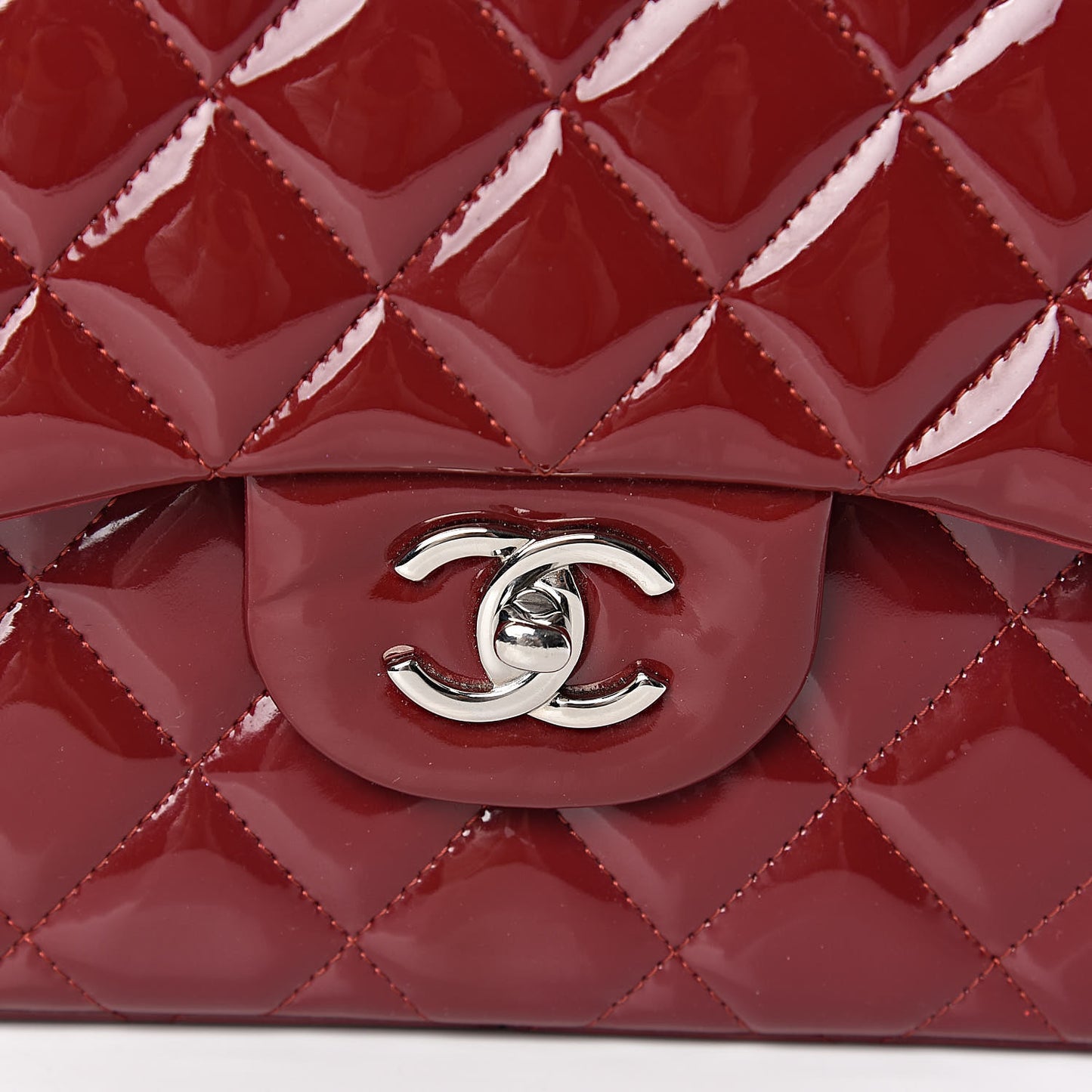 Patent Quilted Jumbo Double Flap Dark Red