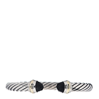 David Yurman Sterling Silver 14K Yellow Gold Black Onyx 7mm Cable Classics Bracelet 1 of 4