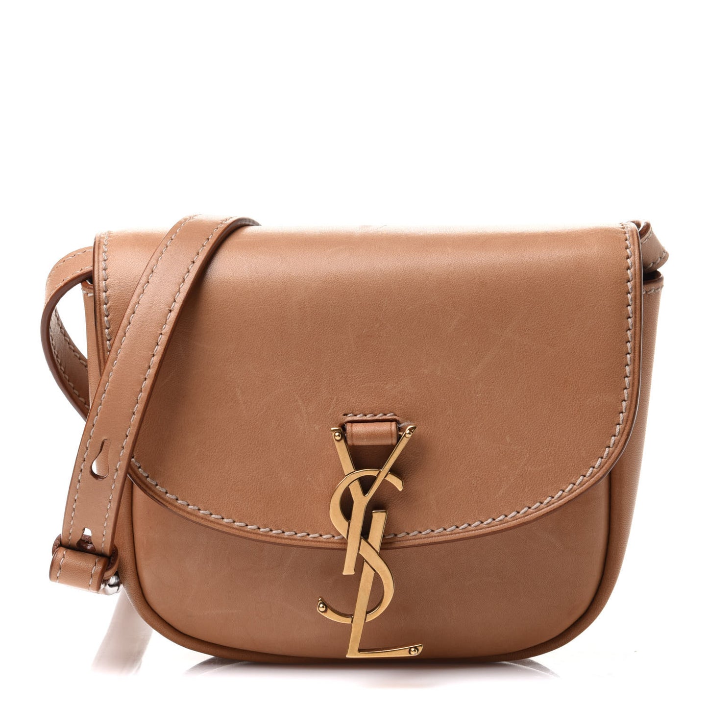 Smooth Vintage Calfskin Small Kaia Satchel Brown Gold