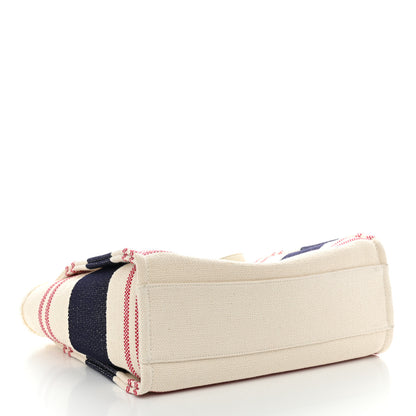 Chanel Striped Canvas Small Deauville Tote Ecru Red Blue 5 of 12