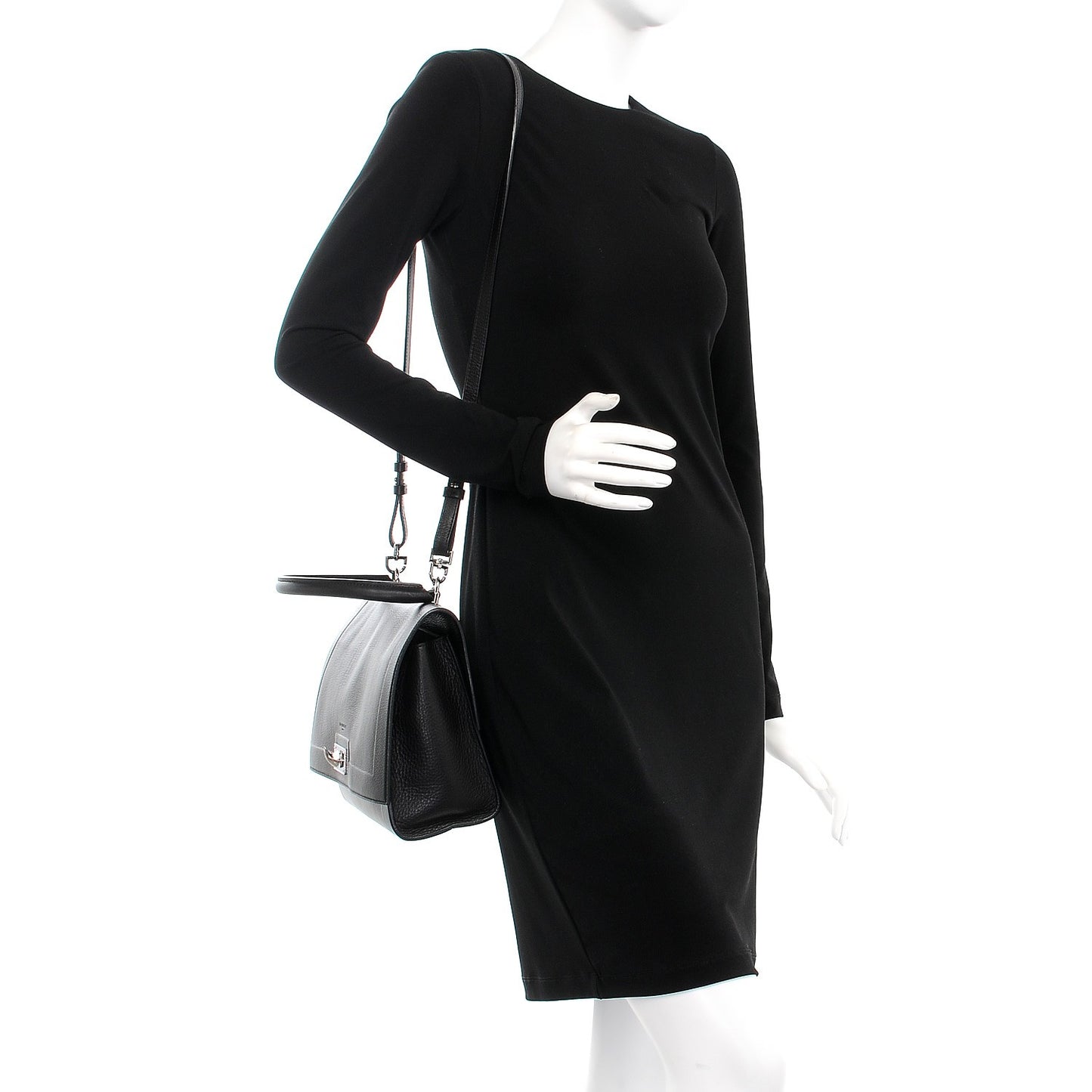 Grained Calfskin Small Shark Lock Satchel Black