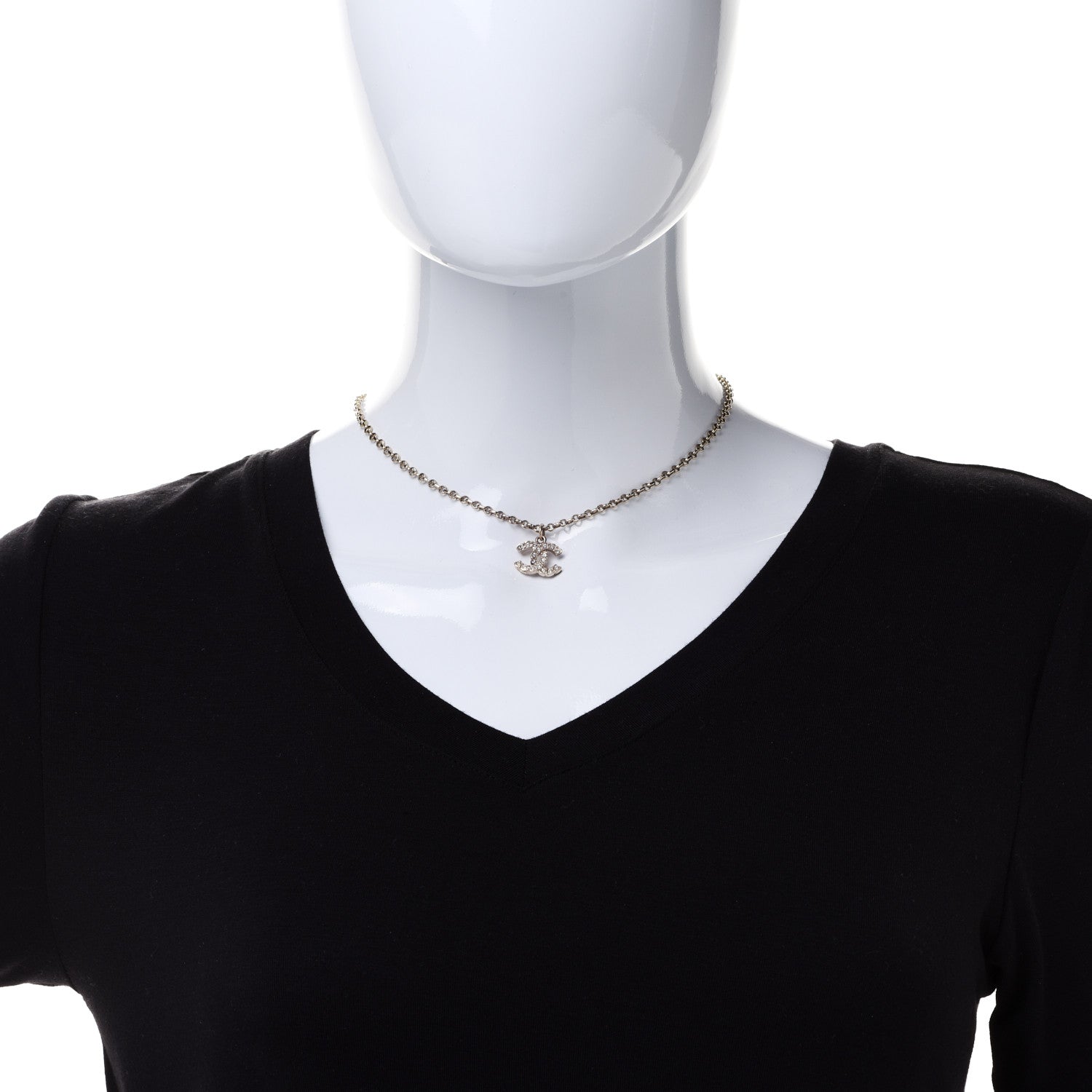 Chanel Pearl Crystal CC Pendant Necklace Gold 2 of 6