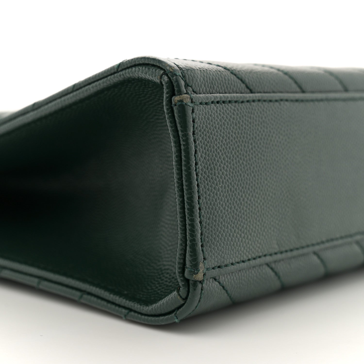 Saint Laurent Grain De Poudre Matelasse Chevron Large Monogram Satchel Dark Green 9 of 11