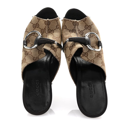 Gucci Monogram Cellarius Soft Calfskin Icon Bit Platform Clog High Heel Slide Sandals 38.5 Beige Ebony Cocoa 2 of 10