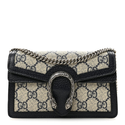 Gucci GG Supreme Monogram Textured Dollar Calfskin Super Mini Dionysus Shoulder Bag Beige Blue 1 of 9