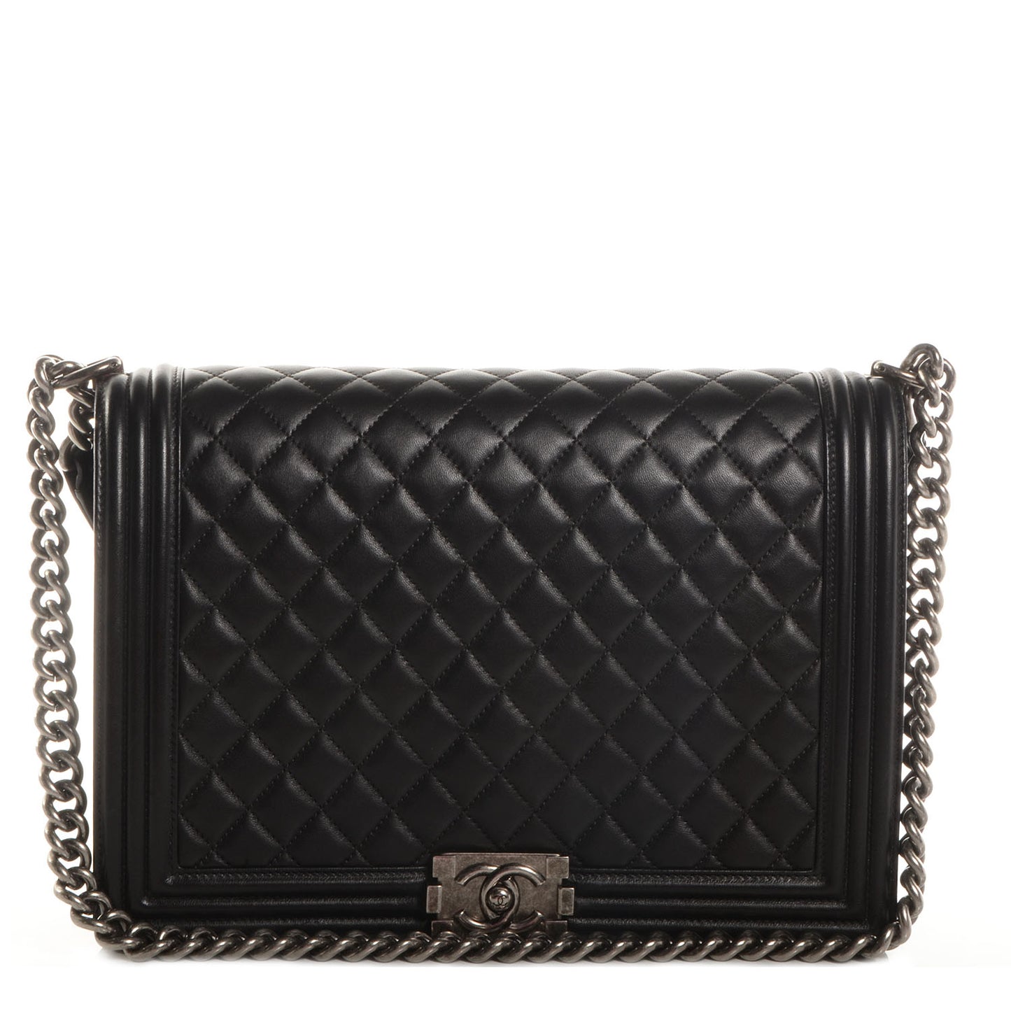 Lambskin Quilted Large Boy Flap Black