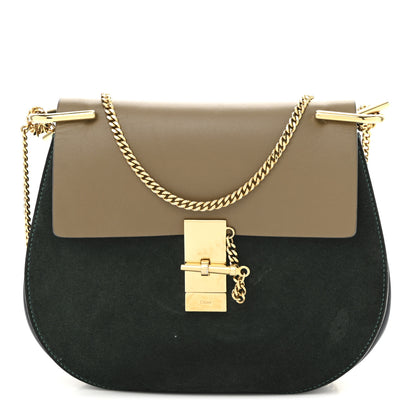 Chloe Suede Smooth Calfskin Drew Shoulder Bag Intense Green Brown 1 of 10