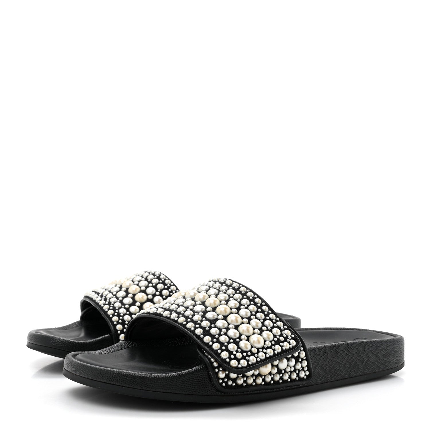 Jimmy Choo Canvas Pearl Embellished Fitz Slide Sandals 39 Black 4 of 9