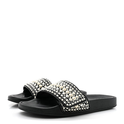 Jimmy Choo Canvas Pearl Embellished Fitz Slide Sandals 39 Black 4 of 9