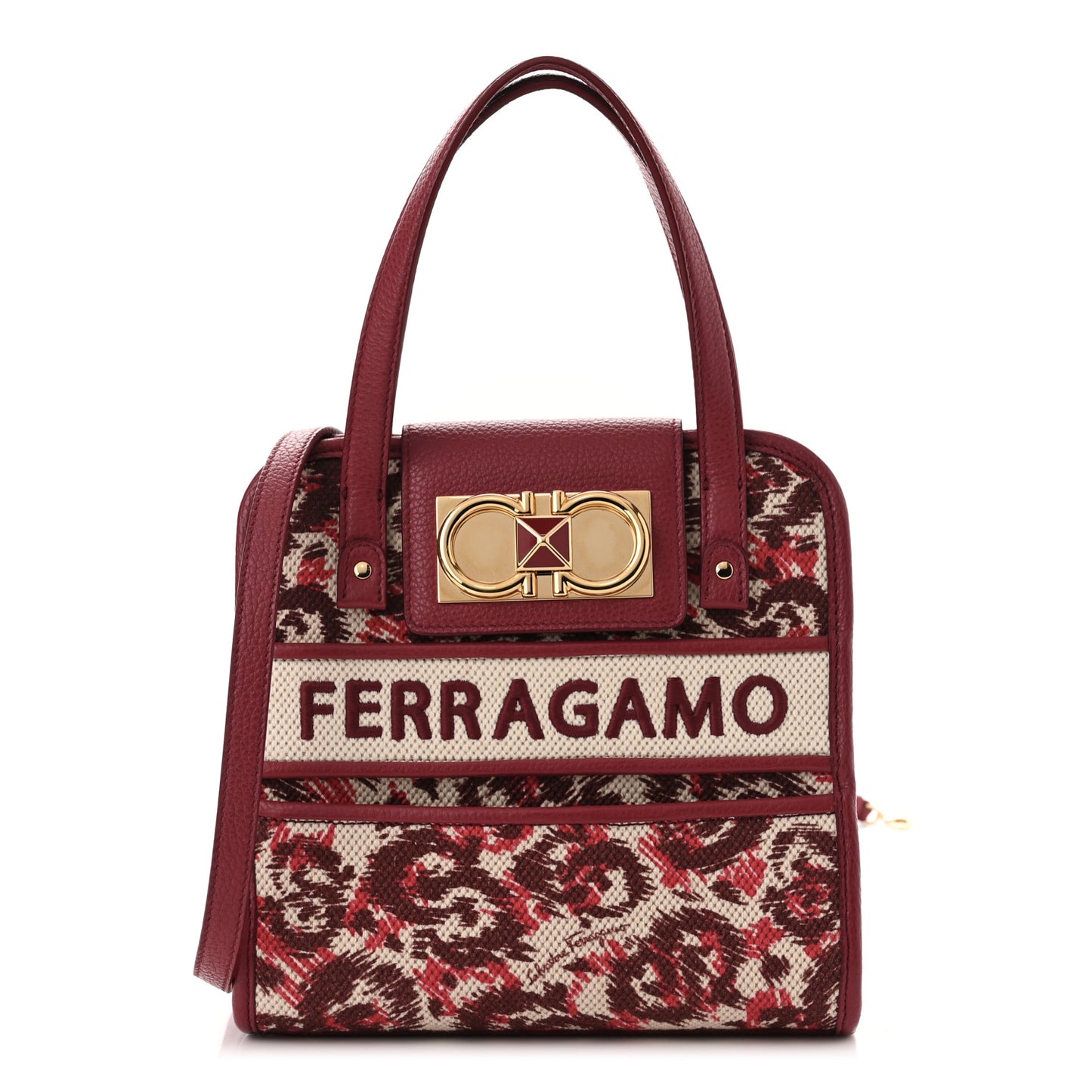 Canvas Calfskin Gancini Mini Top Handle Crossbody Bag Red