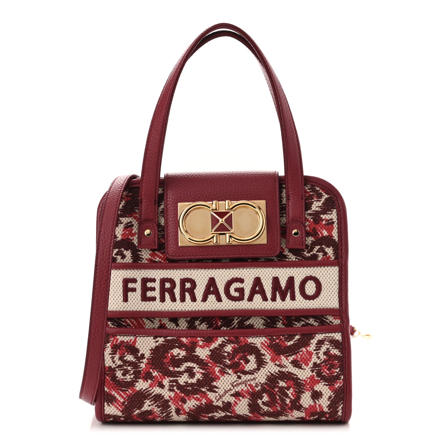 Salvatore Ferragamo Canvas Calfskin Gancini Mini Top Handle Crossbody Bag Red 1 of 9