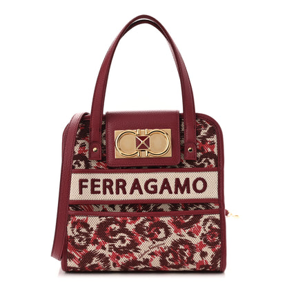 Salvatore Ferragamo Canvas Calfskin Gancini Mini Top Handle Crossbody Bag Red 1 of 9
