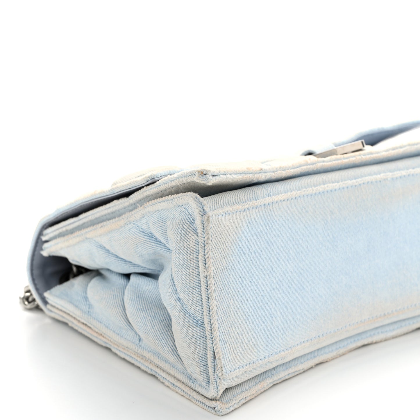 Crushed Washed Denim Quilted Medium Crush Chain Bag Pale Blue